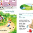 Texte: "Milli kann es jetzt kaum erwarten, in den Park zu kommen." Ein Mädchen läuft mit einem Hund; Kinder lachen; sie versteckt sich.