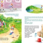 Text: "Milli kann es jetzt kaum erwarten, in den Park zu kommen. Gleich nach dem Frühstück rennt sie los."

Illustration: Ein Mädchen mit rotem Haar und Superhelden-Cape läuft entlang eines Pfads im Park, von Kindern beobachtet.