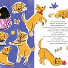 Text: "Natürlich liebe ich es, gekrault, gestreichelt und gekuschelt zu werden..." Illustration: Verspielte Hunde in verschiedenen Posen.