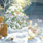 „Aber er tanzt“, rief das Eichhörnchen. Ein Bär im Schal, Tiere und ein Schneemann umringen einen leuchtenden Weihnachtsbaum.