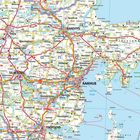 Karte von Mitteljütland, Dänemark, mit Städten wie Aarhus, Randers, Ebeltoft und Horsens, umgeben von Straßen und Gewässern.