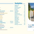 Inhalt mit Radtouren und Stadtplänen. Rechts: Werbung für Eurobike Radtouren mit Radfahrern auf einer malerischen Straße.