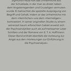 Text über Freuds Analyse des Unheimlichen, seine Kontraste mit dem Heimlichen und Heimeligen; ISBN unten. Grauer Hintergrund.