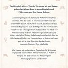 Text unten: "Kuchen und Gebäck", "Rothkäppchen". Schwarz-weiße Illustration: Ein Mädchen mit Korb pflückt Blumen im Wald, ein Wolf beobachtet.