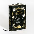 Buchtitel "Sturmhöhe" von Emily Brontë. Dunkles Cover mit goldenen und weißen Blumen sowie einem Gebäude.