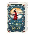 "Der Zauber der kleinen Dinge", Roman von Beate Maly. Illustration: Frau in rotem Mantel vor winterlichem Schloss.