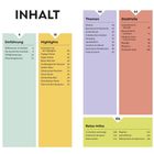 Inhalt: Einführung 4, Highlights 18, Themen 44, Stadtteile 64, Reise-Infos 106. Farben: Grün, Gelb, Lila, Rot, Hellgrün.