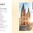 Inhalt: Einführung, Seinen Weg finden, Die Wege, Reise-Infos. Bild: Kathedrale mit sonnigem Platz und Brunnen.