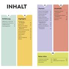 Inhalt: Einführung, Highlights, Themen, Stadtteile, Reise-Infos. Sektionen mit Seitenzahlen, farbig unterlegt.