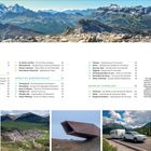 Inhaltsverzeichnis mit Themen wie Vinschgau, Meran und Bozen, daneben Alpenpanorama und vier Fotos darunter: Landschaften und Architektur.