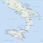 Karte von Süditalien mit Städtenamen wie ROMA, NAPOLI, PALERMO und CATANIA sowie Meereskennzeichnungen wie Mar Tirreno.