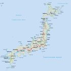 Kartentext: Tokio, Kyoto, Osaka, Sapporo, Hiroshima. Karte von Japan mit Städten und Inseln im Pazifik.