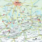 Karte mit Städtenamen: München, Innsbruck. Seen: Tegernsee, Chiemsee. Flüsse: Inn, Isar. Autobahnen: A12, A8.