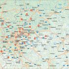 Eine Karte mit Städten und markierten Orten in Nordrhein-Westfalen. Orte wie Köln, Düsseldorf, Dortmund sind hervorgehoben.