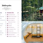 Zwei Spalten: Links das Inhaltsverzeichnis mit Überschriften und Seitenzahlen. Rechts oben ein Baumhaus, unten ein Zeltinterieur.