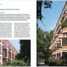 Titel: 12 Siedlungen der Berliner Moderne. Oben links eine Karte. Rechts und unten links farbige Wohngebäude mit Balkonen.