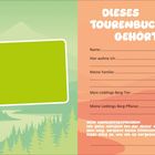 "DIESES TOURENBUCH GEHÖRT: Name, Hier wohne ich, Meine Familie, Mein Lieblings-Berg-Tier, Lieblings-Berg-Pflanze. Mein Wanderversprechen."

Links grün mit Berglandschaft und Kamera-Illustration.