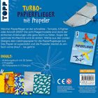 "TURBO-PAPIERFLIEGER mit Propeller. Enthält: Anleitungsbuch, 3 Propeller, 30 Faltpapiere. Geeignet ab 7 Jahren."
