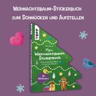 "Weihnachtsbaum-Stickerbuch zum Schmücken und Aufstellen." Ein weihnachtsbaumförmiges Buch mit bunten Stickern.