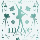 „Anna Savas“, „Move On“, „Roman“, „New England School of Ballet“, „LYX“. Tänzerin umgeben von Ballettmotiven.