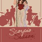 Text: "MAISIE BELL", "Scorpio Season", Tourdaten. Illustration: Frau mit Mikrofon, Band-Silhouetten im Hintergrund.