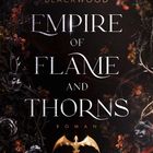 "Empire of Flame and Thorns" von Marion Blackwood. Logo des Verlags LYX. Dunkles Design mit Rosen und einem goldenen Drachen.