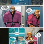 Texte: "Das Baxter Building", "Ein Jahr zuvor", "Nach Mitternacht", Dialoge über Snacks. Eine Comic-Szene mit einer steinartigen Figur in einem Morgenmantel.