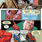 Eine Comicseite mit drei Szenen. Charaktere diskutieren in Sprechblasen über Bürokosten, Teamarbeit und Superheldenmissionen.