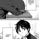 1. Schritt. Meine Sitznachbarin Nekozane-san ... schläft immer. Ein Junge schaut überrascht im Klassenzimmer. Manga-Stil.