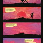 Oben: „Mein Vater... fand keinen würdigen oder ehrenhaften Tod.“ Illustration: Silhouetten vor roter Sonne.