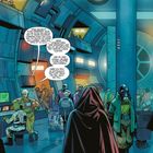 Text: "Eine ehemalige Station des Imperiums...". Eine futuristische Szene mit verschiedenen Aliens und Menschen in einem Raumanzug.