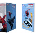Sieben Comic-Bände mit "Marvel" Logo, Titel wie "Spider-Man & Venom". Cover zeigt Superhelden in Aktion.