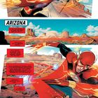 ARIZONA. Ich heiße Wally West. Ich bin der schnellste Mann der Welt. Superheld in rotem Anzug läuft durch Wüste.