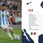 INHALT: Verschiedene Länderflaggen und Themen rund um internationale Fußballteams. Links ein Fußballspieler in Aktion.