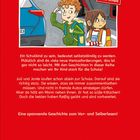 "Leselöwen", "EINE SPANNENDE GESCHICHTE ZUM VOR- UND SELBERLESEN!" Zwei Kinder vor Autos. Roter Hintergrund.