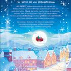 "Ein Faultier für den Weihnachtsmann. AU BACKE! Weihnachten steht vor der Tür und der Weihnachtsmann...". Winterliche Illustration: Schlitten vor Mond, Schneeflocken, beleuchtete Häuser.