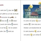 "Nachtwache" text mit illustrierten Symbolen: Mond, Burg, Zelt, Ritter, Sanduhr, Fackel. Bild: Zwei Ritter auf Burgmauern.