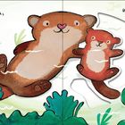 Mach ganz fest die Äuglein zu, schmieg dich an und komm zur Ruh. Illustrationen von zwei Ottern im Wasser.