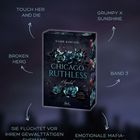 Texte: "TOUCH HER AND DIE", "GRUMPY X SUNSHINE", "BROKEN HERO", "BAND 3". Buchcover mit Blumen und Skyline.