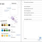 Ein Freundebuch mit Fragen und Feldern zum Ausfüllen. Darauf sind zwei gezeichnete Meerjungfrauen zu sehen.