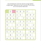 Ein Sudoku-Gitter mit Zahlen. Oben: "Zeit:" und Aufgabe, Zahlen in bunte Kästchen zu setzen. Links Icon.