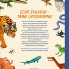 "DEINE EVOLUTION - DEINE ENTSCHEIDUNG!" beschreibt Texte über Evolution und Entscheidungen. Illustrationen von Tieren.
