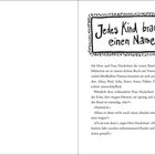 Text: "Jedes Kind braucht einen Namen." Alphabet umrahmt. Geschichte über Namenssuche für ein erwartetes Kind.