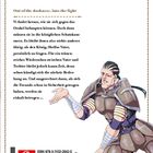 Text über eine Herausforderung gegen das Orakel. Rechts eine mangaartige Figur in Rüstung, dramatische Pose.