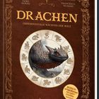 "Drachen: Geheimnisvolle Wächter der Welt." Ein Drache in einem Kreis, umgeben von Drachen-Silhouetten.