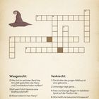 Kreuzworträtsel mit Harry-Potter-Thema. Unten sind waagerechte und senkrechte Fragen. Illustration eines Hutes links.