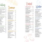 Inhalt: Frühling, Sommer, Herbst, Winter. Rezepte mit Seitenzahlen in Kategorien unterteilt. Links Tarte, rechts Salat.