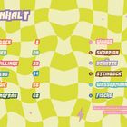 Inhalt mit Sternzeichen und Seitenzahlen: Widder 8, Stier 20, Zwillinge 32... Fische 140. Gelber Hintergrund mit Schachbrettmuster.