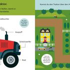 Das ist ein Traktor. Kannst du den Traktor über den Hof fahren? Roter Traktor, Bauernhof mit Tieren und Feldern.