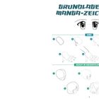 „GRUNDLAGEN DES MANGA-ZEICHNENS“ gefolgt von Zeichenschritten für Hände und Gesichter.